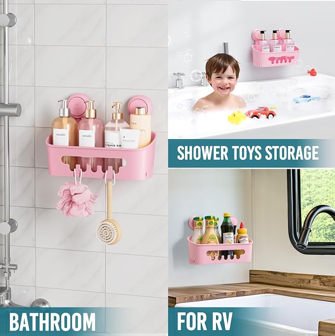 TAILI Shower Caddy Suction Cup, Heavy Duty Bathroom Organizer, Removable Shelves for Inside Shower, Shampoo, Waterproof Suction Plastic Storage for Bathroom Accessories Holder, Pink - Image 5