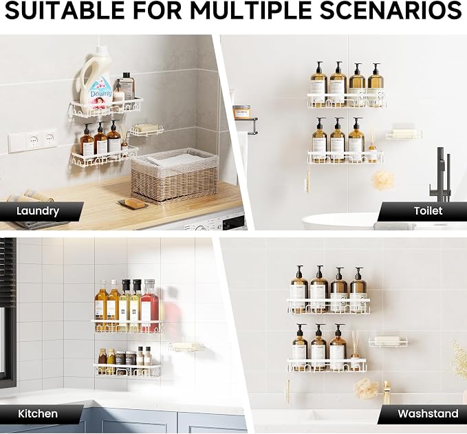 Shower Caddy, 3 Pack Shower Shelves for Inside Bathroom, Rustproof Adhesive Bathroom Organizer with Soap Holder, No Drilling Washroom Organizers and Storage for Bathtub Room/Kitchen/Home, White - Image 8