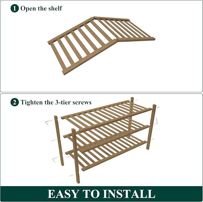Smiry Bamboo Shoe Rack for Closet, 3 Tier Wooden Stackable Shoe Organizer, Free Standing Shoes Storage Shelf for Entryway, Front Door Entrance, Walnut - Image 6