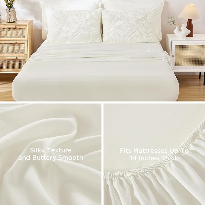 Andency King Size Comforter Set 7 Pieces Ivory - Bed in a Bag King Boho Lightweight Fluffy Tufted Bedding Sets with Quilt Comforter, Sheets, Pillowcases & Shams