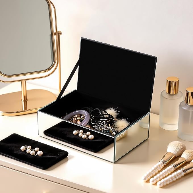 Luxury Mirrored Jewelry Box with Crushed Diamond - Glass Jewelry Box Organizer Storage Ring Holder Case for Women - Image 5