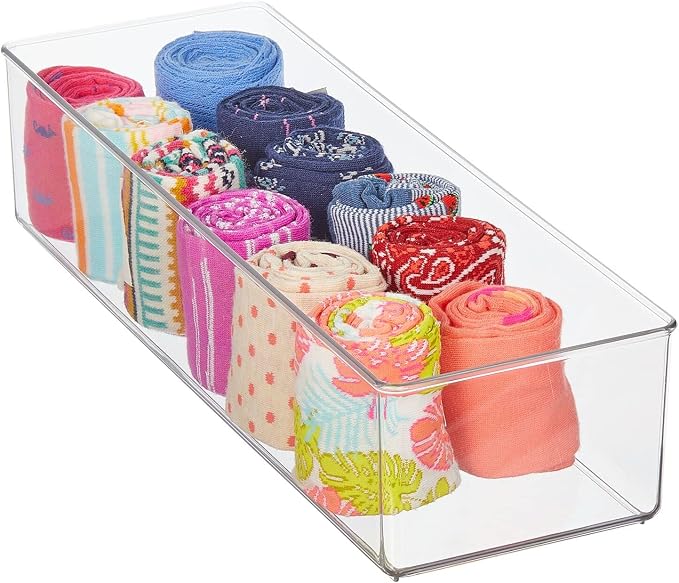 mDesign Plastic Drawer Organizer Box, Long Storage Organizer Bin Container; For Closets, Bedrooms, Use for Leggings, Socks, Ties, Jewelry, Accessories - Lumiere Collection - 2 Pack - Clear - Image 6