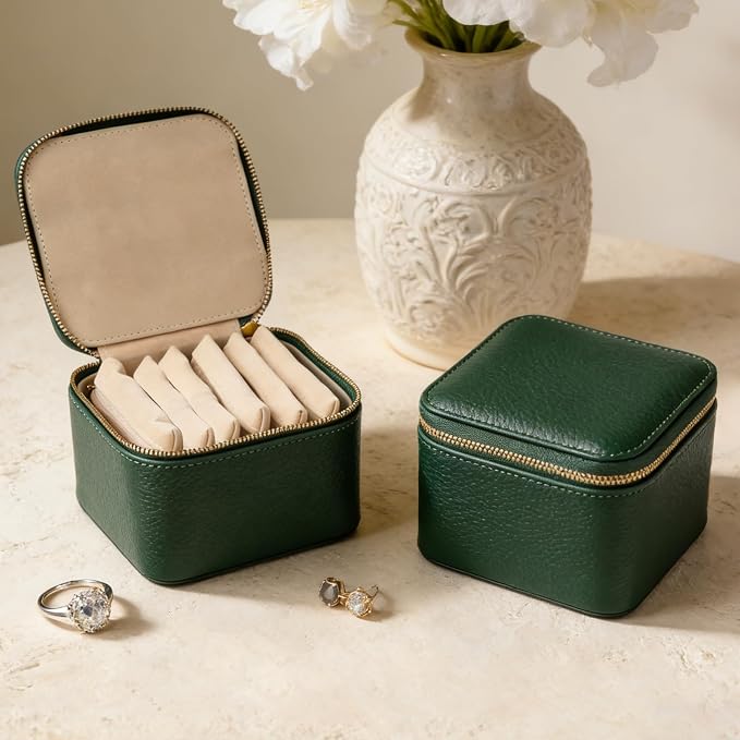 Travel Jewelry Organizer, Travel Jewelry Box with 6 Velvet Zipped Pouches Bags for Jewelries Necklaces Rings Earrings Sorting Storage for Women Girl Gifts, Mint Green - Image 2