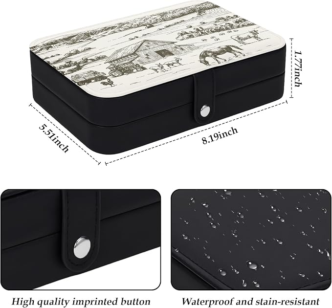Personalized Travel Jewelry Box Western Farm Animals Portable Small Jewellery Storage Organizer for Women Earring Ring Bracelet Case Gift for Birthday Christmas Valentines Easter - Image 2