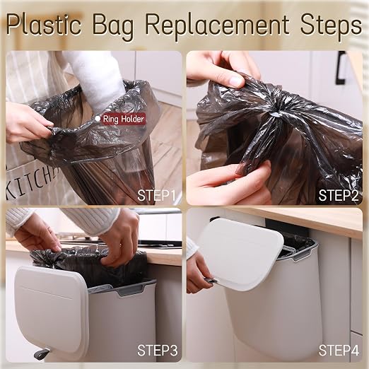 1.9 Gallon Kitchen Compost Bin Hanging Small Trash Can with Lid Under Sink Dual Installation & Triple-Seal Technology, Odorless Kitchen/Bathroom/Office Trash Can for Home, RV - Image 6