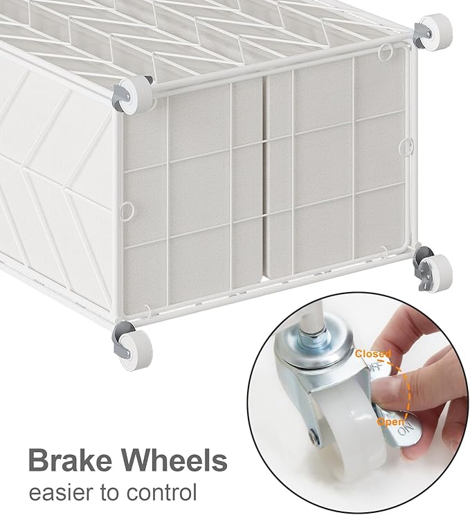 WOWLIVE Laundry Basket with Wheels, Heavy Duty Laundry Hamper with Wood Lid, Clothes Hamper with Divided Removable Liner Bag, Large Capacity Iron-Made Laundry Sorter Laundry Room Organization (White) - Image 7