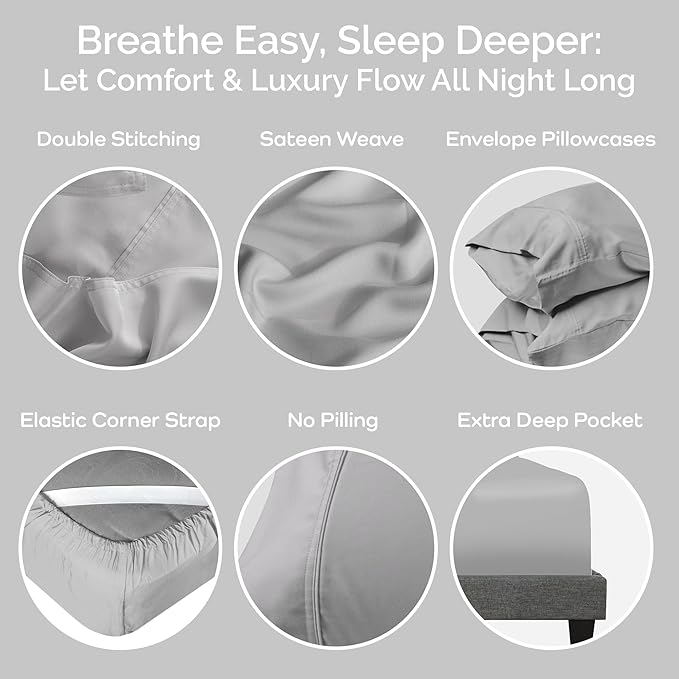 Viscose Bamboo Bed Sheets Full Sizes 4PC Set - Cooling Bedding for Hot Sleepers with Moisture Wicking Technology - Silky Soft 16 Inch Deep Pocket - Gray Mist 54"x75"