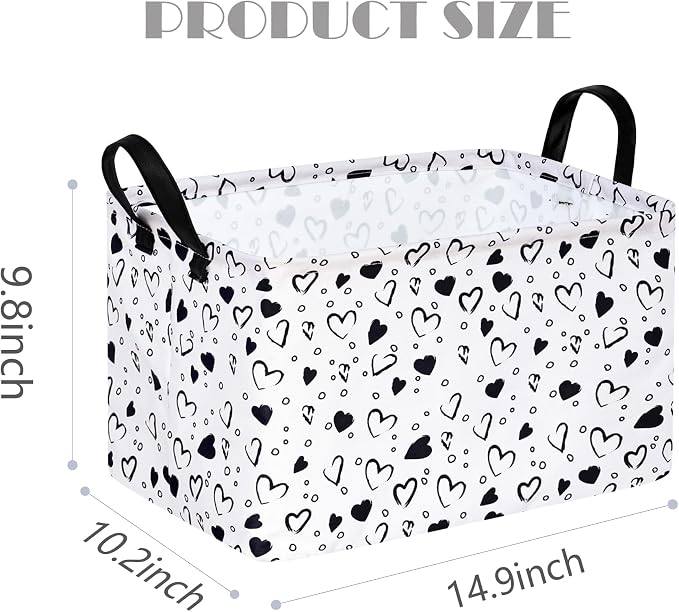 MAIZMZ Girls Empty Gift Basket Heart Print Storage Cube for Women, Closet Shelf Organizer Bins with Handles Nursery hamper Kids Toys Books Box Room Deco - Image 9