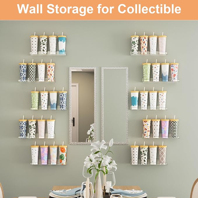 upsimples 10 Pack Acrylic Shelves Wall Organizer and Storage, 15" Display Shelf for Figure, Toy Cars, Perfume, Kids Bookshelf for Bedroom, Nursery, Craft Room, Clear - Image 5