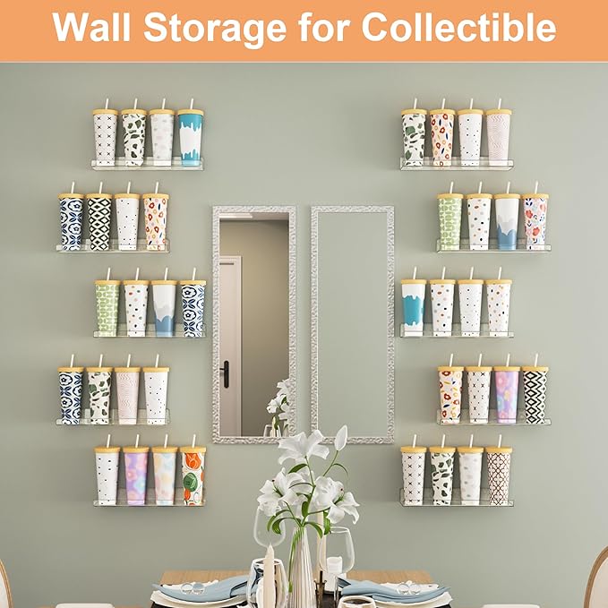 upsimples 12 Pack Acrylic Shelves Wall Organizer and Storage, 15" Display Shelf for Figure, Toy Cars, Perfume, Kids Bookshelf for Bedroom, Nursery, Craft Room, Clear - Image 7