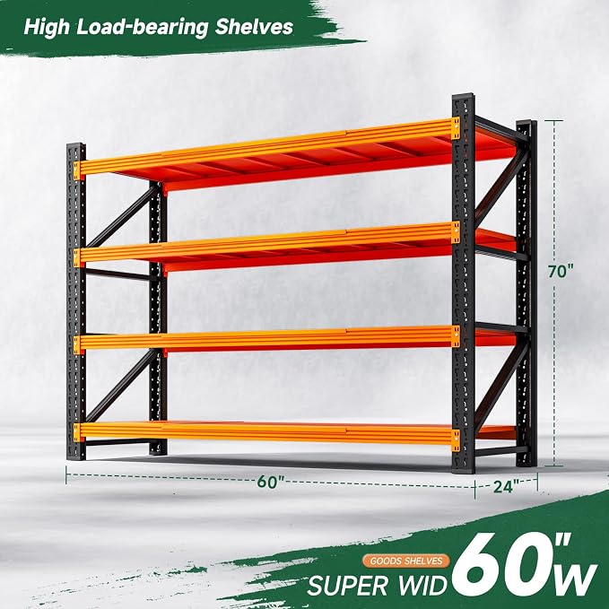 Letaya 4000LBS Heavy Duty Storage Shelves,60" W Metal Garage Shelving Units,4 Tier Large Tall Industrial Shelving,Adjustable Utility Rack Shelf for Warehouse,Basement (Orange, 60" W x 24" D x 70" H) - Image 2
