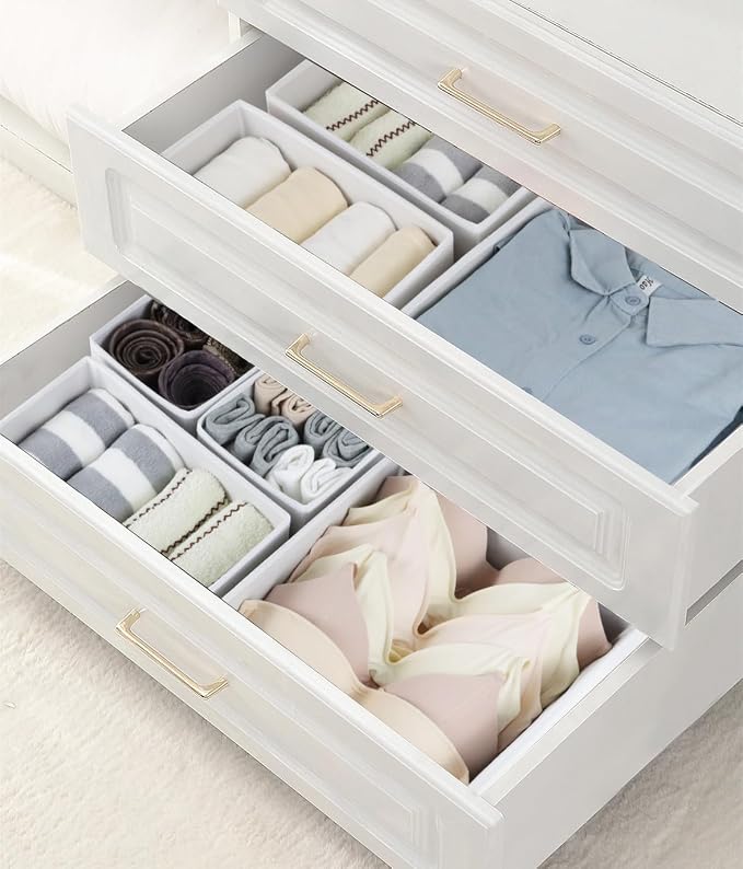 Fordonral 12 Pack Drawer Organizer Clothes, Foldable Fabric Dresser Organizer Closet Organizers and Storage Box for Underwear,Folded Clothes,Baby Clothing,Socks,Bra,Towels,Ties(12 Pack,White) - Image 5