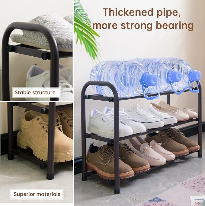 Gonfoam 3-Tier Expandable Shoe Rack,Adjustable Shoe Shelf Storage Organizer Heavy Duty Metal Free Standing Shoe Rack for Entryway Closet Doorway (Bronze) - Image 5