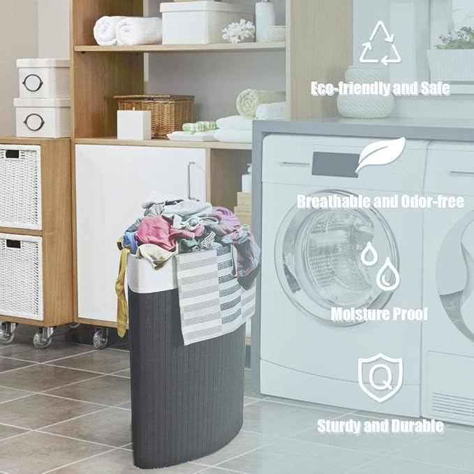 GOFLAME Corner Bamboo Laundry Hamper with Lid and Removable Liner, Washing Clothes Basket Storage Bin with Handle, Suitable for Bedroom, Bathroom, Laundry (Black) - Image 6