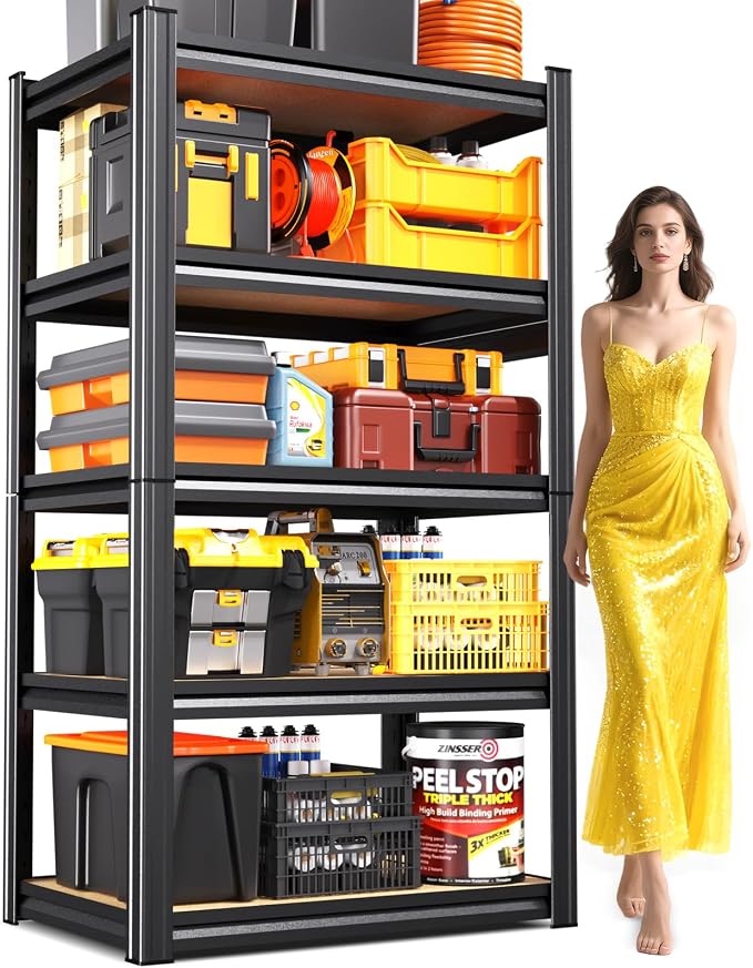 Garage Shelving Heavy Duty 5-Tier Storage Shelves, Adjustable Shelving Unit, Utility Garage Organizer Shelf for Basement, Pantry, Kitchen, Warehouse,Supermarket, 12" Dx28 Wx71.2 H, Black by Unknown