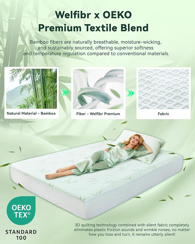 Mattress Protector Waterproof 15% Viscose from Bamboo Cooling Protectors Cover for Hot Sleepers 3D Air Fabric Breathable Noiseless Soft Bed Cover for 6-18" Deep Pocket Mattress Covers Full