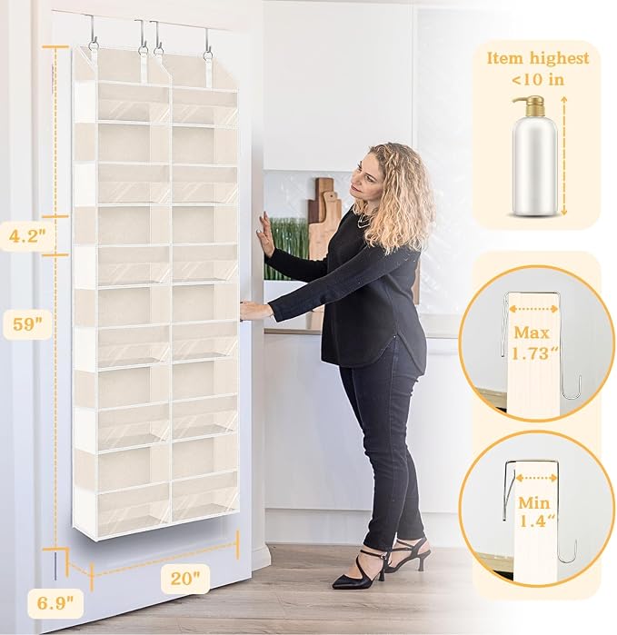 Ofiray-home Over the Door Organizer 6 Tiers, Extra Large Behind Door Storage of 12 Compartments,80 lbs Weight Capacity Hanging Storage Organizer with Clear Window Kids Toys, Shoes, Diapers,Beige - Image 3