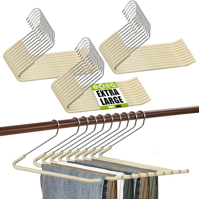 Spring Fever Open Ended Non Slip Sponge Padded Pants Hangers - Chrome Plating Foam Heavy Duty Space Saving Beige Long 30 by SpringFever