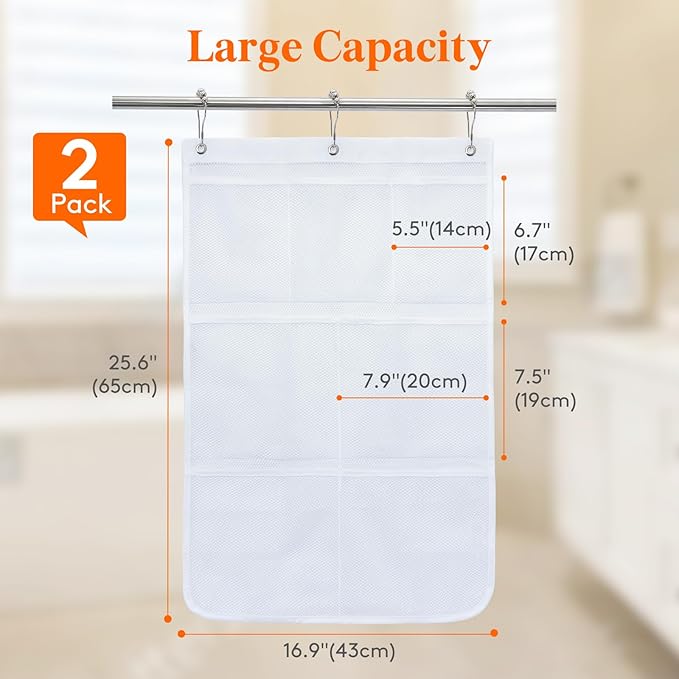 Lifewit Cruise Essentials Shower Caddy Must-Have, 7 Pockets Hanging Bathroom Organizer with Quick-Dry Mesh, Portable Shower Bag to Storage Soap, Shampoo, for RVing, Travel, Camping, White, 2 Packs - Image 2