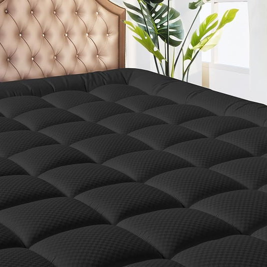 MATBEBY King Size Mattress Pad - Cooling Breathable Mattress Topper, Quilted Fitted Mattress Protector, Pillow Top Mattress Cover with 8-21" Deep Pocket, Soft, Machine Washable, Black, 78x80 Inches