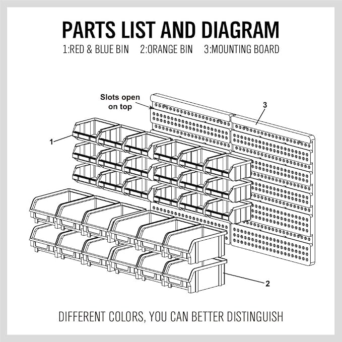 SEDY 30-Bin Wall-Mounted Storage Rack System - Heavy-Duty Garage Tool Organizer for Screws, Nuts, Bolts, Nails, Beads, and Small Hardware Parts - Easy Installation and Customizable - Image 8