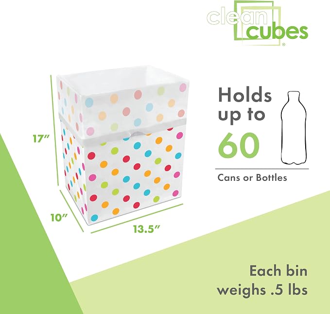 Clean Cubes 13 Gallon Disposable Pop-Up Trash Cans (3-Pack) with Fitted Bags – Foldable Garbage & Recycling Bins for Parties, Events & Kitchen (Polka Dot, 17" H x 13.5" W x 10" D) - Image 5