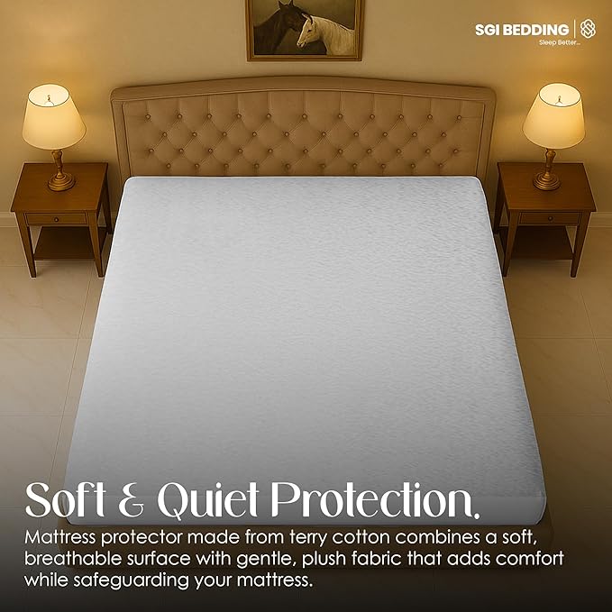 SGI bedding Waterproof Vermont King 96"x 96" Extra Large Bed Mattress Pad Cover, 15" Deep Pocket, Soft Noiseless & Breathable Fitted Sheet Style Mattress Protector – White