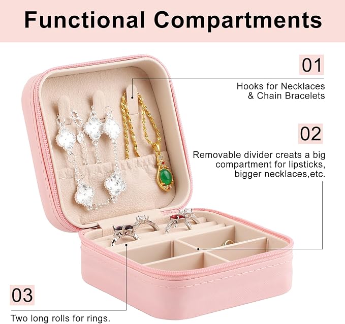 Travel Essentials: Stylish Portable Mini jewelry box, Travel jewelry organizer, Travel jewelry case. Portable jewelry case for travel. Thank you gifts for women. Birthday gifts for girls. (Blue) - Image 3