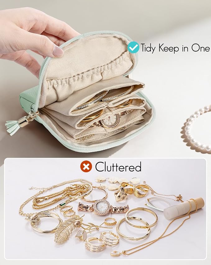 VLANDO Small Jewelry Travel Case,Jewelry Pouch Bags with Zipper,Velvet Jewelry Organizer Storage Bag for Bracelet Rings Earring Travel Essentials Gifts for Women Girl-Mint Green - Image 6