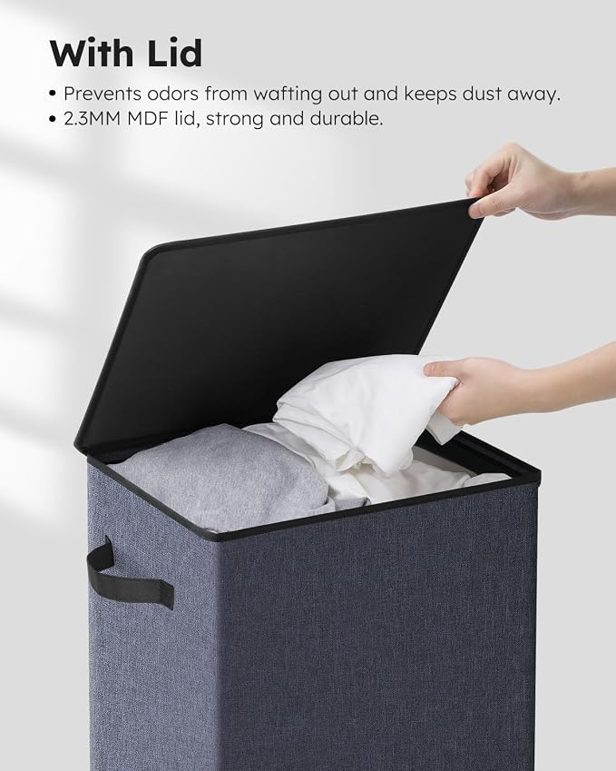 SOLEDI Laundry Hamper with Lid 90L Large & Tall Collapsible Laundry Basket, Clothes Hamper with Bag Removable Easy to Carry, Dirty Hampers for Bedroom, Bathroom, Dorm, College, Navy Blue - Image 5