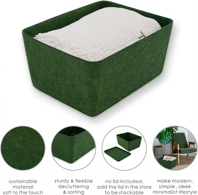 Welaxy Felt Storage Bin Deep Drawer Organizer for Makeup, Jewelry, Stationery, Closet & Bathroom, Minimalist living (Forest Green Bin, M) - Image 5