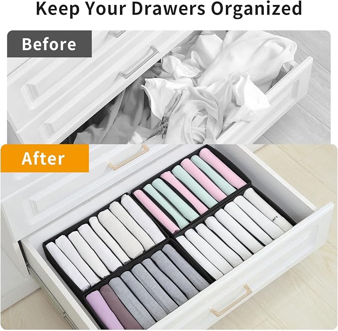 Qozary 4 Pack Drawer Organizers for Clothing, 8 Grids Foldable Closet Organizers and Storage Bins for Bedroom, Dresser Organizer Boxes for Thin T-shirts, Tank Tops - Image 2