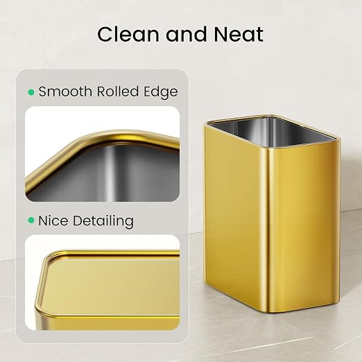 Cesun Small Bathroom Trash Can 2.1 Gallon Wastebasket, Modern Metal Garbage Can Office Waste Basket, Gold Stainless Steel Trash Bin for Bedroom, Home Office, Toilet, rv, Near Desk, Under Sink - Image 5