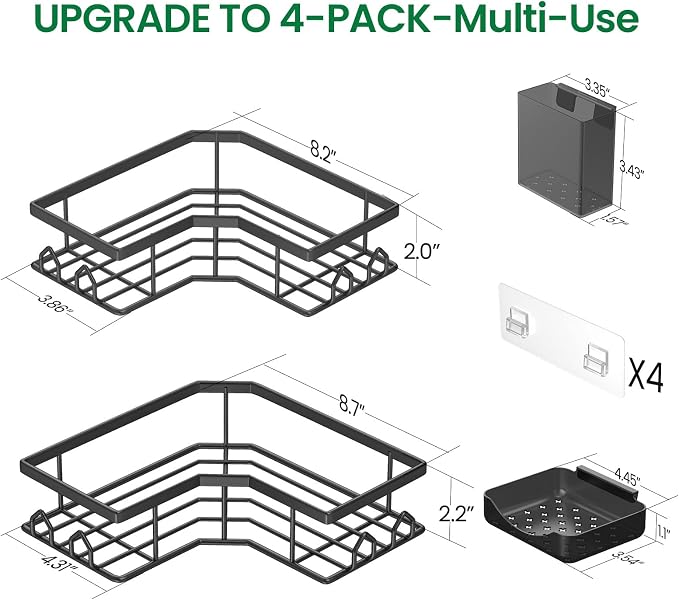 Adhesive Shower Caddy, 4 Pack Corner Bath Organizer, Rustproof Stainless Steel Shower Shelves with Large Capacity, No Drilling Shelves for Bathroom Storage, Home, Kitchen Décor - Image 2