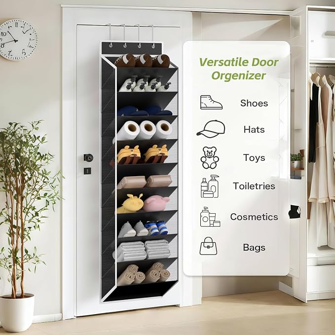 KEEPJOY 10 Tiers Mesh Over Door Shoe Organizer Storage, Hanging Shoe Holder for Door with Large Deep Pockets, Fit 20-30 Pairs Shoe Rack for Sneakers, Boots(Black) - Image 7