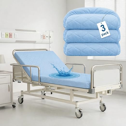 Lounsweer 3 Pack Waterproof Hospital Mattress Cover, 84x36x12in Blue Fitted Bed Sheet Protectors, Incontinence Protection Leakproof Breathable for Elderly, Adults Home Hospital Beds