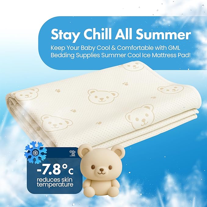 GML Teddy Summer Cooling Crib Mattress Pad – Waterproof Baby Mattress Protector for Toddler Bed – Soft, Breathable, Washable Mat – Q-Max Cooling Fiber for Better Sleep, Made in Korea - Small, 27.5x47