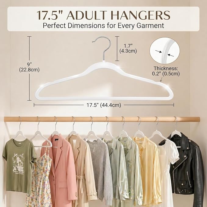 Smarter Plastic Hangers 200 Pack - Thin Hangers Non-Velvet with 360° Swivel Chrome Hook & Notches, Sweater Hanger No Shoulder Bump - Ideal for Dresses, Coats, Shirt, Jacket, Sweater - White - Image 6