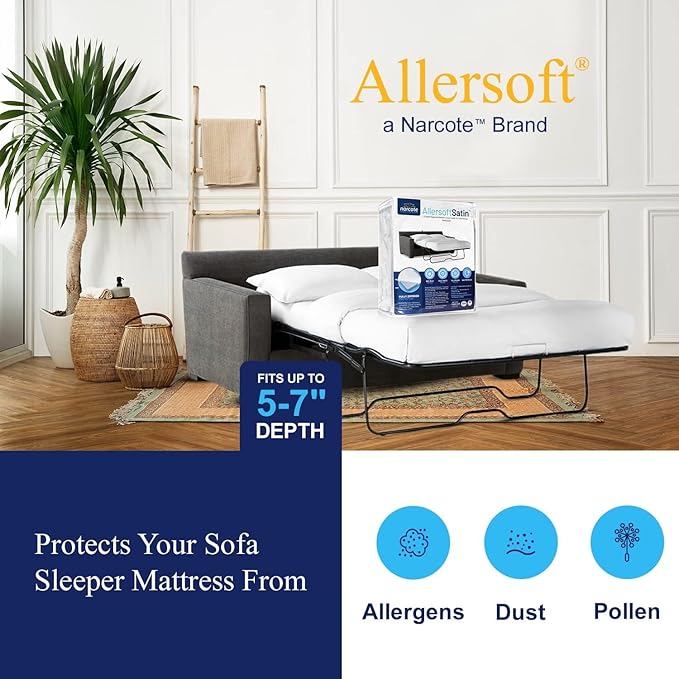 Allersoft| Queen Sleeper Sofa Mattress Cover with Secure Locking Zipper. Creates a Natural Seal On All Sides of Your Pull-Out Sofa Mattress from Liquids, Dust, Pet Dander, Pollen-60x80-Fits 4-7 Deep