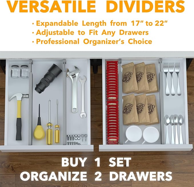 SpaceAid 4 Pack Bamboo Drawer Dividers with Labels, Kitchen Adjustable Drawer Organizers, Expandable Organization for Home Clothes Dressers (17-22 in, Gray) - Image 5