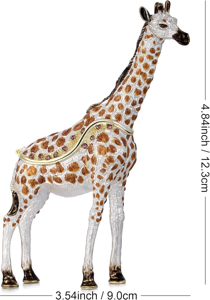 Hand Painted Animal Trinket Box for Home Decor, Hinged Jewelry Organizer Storage, Unique Personalized Collectible Keepsake Figurine Handmade Decorative Ornament Gifts (Giraffe) - Image 2