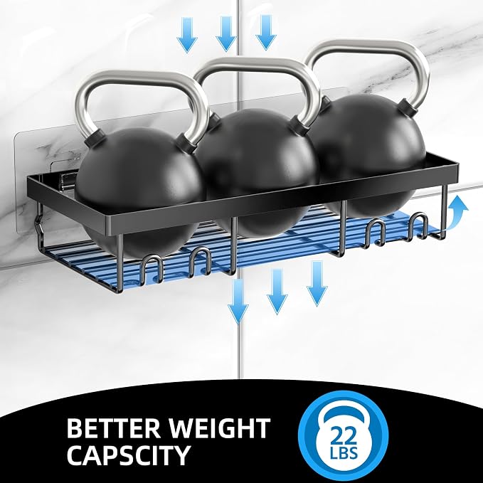 Moforoco 3-Pack Shower Caddy Basket Shelf with Soap Holder, No Drilling Traceless Adhesive Shower Wall Shelves, Rustproof Black Bathroom Shower Storage Organizer - Image 7