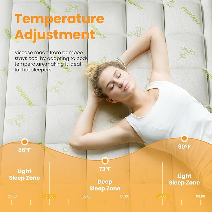 Full Cooling Pillow Top Mattress Topper – Ultra-Soft Bamboo Viscose Cover, Deep Pocket 8-16" Stretch Skirt, Oeko-TEX & CertiPUR-US Certified Plush Pad for Back Pain Relief