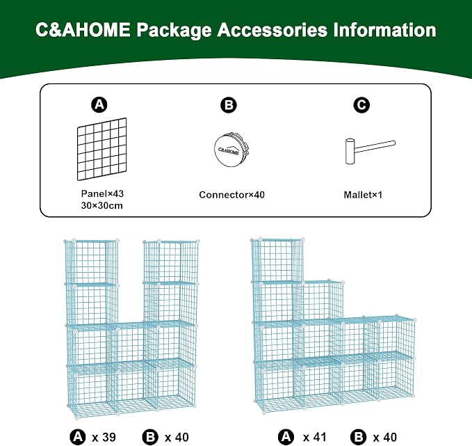 C&AHOME Wire Cube Storage, 12 - Cube Organizer Metal C Grids, Modular Shelves Units, Closet Organizer, Ideal for Home, Office, Living Room, 36.6”L x 12.4”W 48.4”H, Blue UWCS3012B - Image 7