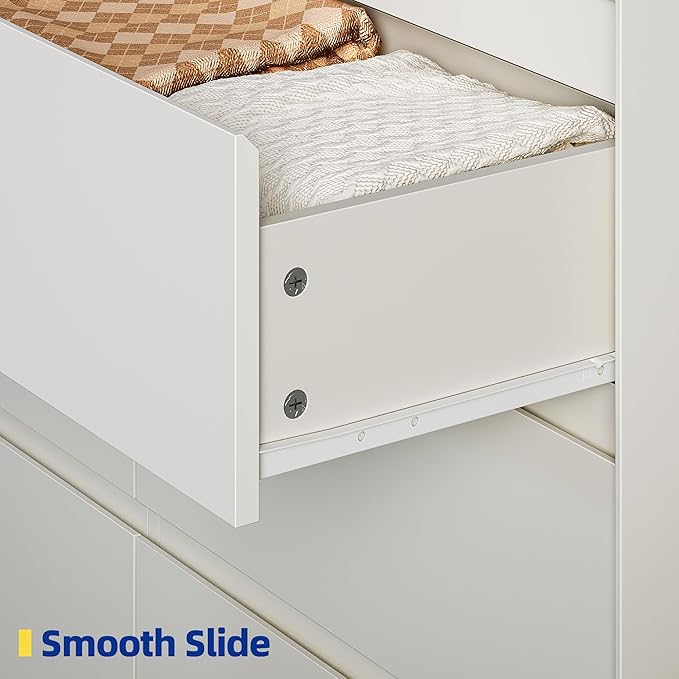 White Dresser for Bedroom, 62" Wide 9 Drawer Large Double Dresser, Modern Matte Wood High Capacity Chest with Anti-Tip Kit, Sturdy Storage Organizer for Master Bedroom & Family Room, Handle-Free