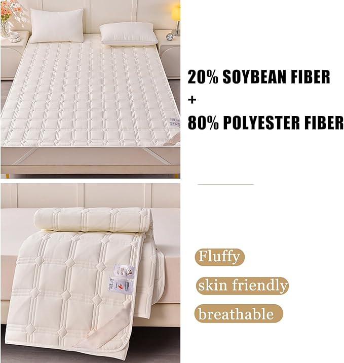 Queen Mattress Protector Cover with Elastic Straps - Thin Foldable Quilted Cover Pad for Student Dormitory - Soft & Comfortable, Breathable Cool Mat - Machine Washable