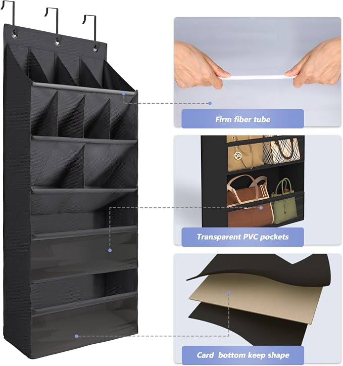 FENTEC 2 Pack Over the Door Shoe Organizer, Hanging Shoe Organizers with Large Pockets Shoe Holder Hanging Shoe Rack for Closet Shoe Organizer for Wall, Over Door Organizer with 30 Pockets, Black - Image 5