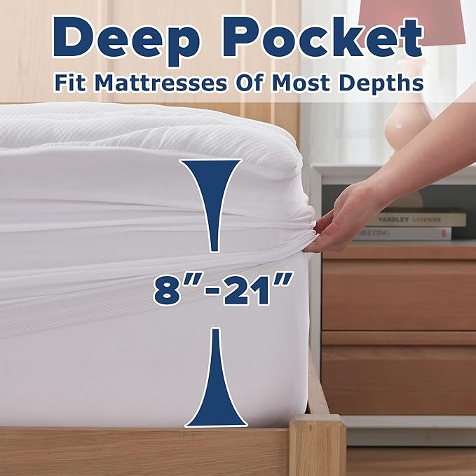 Full Size Mattress Pad for Pain Relief, Quilted Fitted Cooling Mattress Topper for Double Bed, Pillow Top Mattress Protector Cover with 8-21" Deep Pocket (54x75 inch, White)