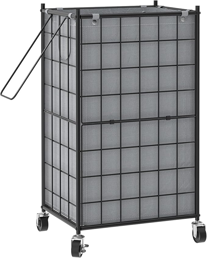 WOWLIVE Laundry Hamper with Wheels,Metal Wire Frame Rolling Laundry Basket with Removable bag,100L Dirty Clothes Hamper Organizer Dorm Room Storage for Bedroom,Bathroom,Grey by WOWLIVE