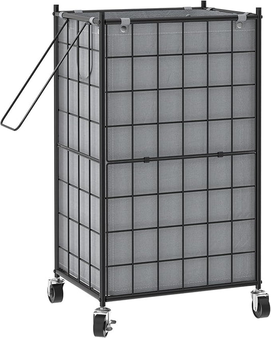 WOWLIVE Laundry Hamper with Wheels,Metal Wire Frame Rolling Laundry Basket with Removable bag,100L Dirty Clothes Hamper Organizer Dorm Room Storage for Bedroom,Bathroom,Grey by WOWLIVE